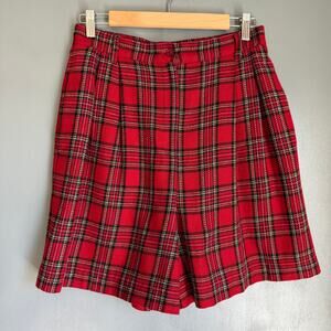 Vintage SAG HARBOR Women's 12 Red Plaid High Waisted Pleated Retro Shorts 90's